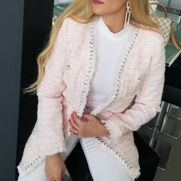 Classic blazer pink tweed blazer Pink - Picture 1 of 7